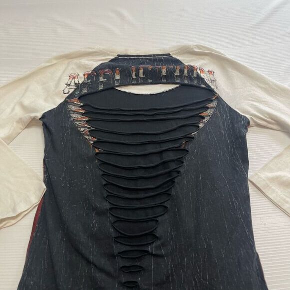 NWT Affliction Union Chrome Grey 3/4 Length Sleeves Grungy Y2K Shirt Size XS New - Picture 8 of 9